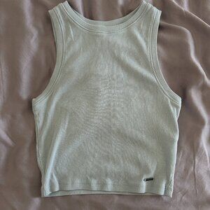 Hollister Ribbed High Neck Cropped Tank Top - Light Blue